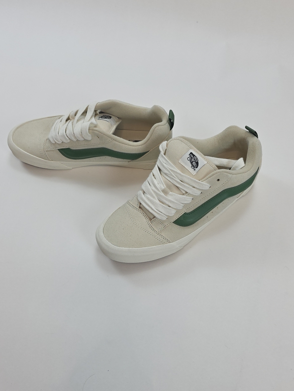 Brand New Size 11 Vans Knu Skool sneakers in a beige with a green sidestripes